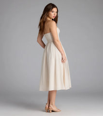 Love's A Picnic Strapless Gingham A-Line Midi Dress