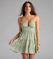 Vacay Booked Halter Skater Mini Dress