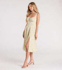Pretty Day Corset Floral Midi Dress With Pockets