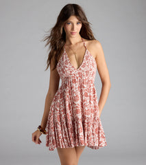 Sunny Days Floral Halter Skater Dress
