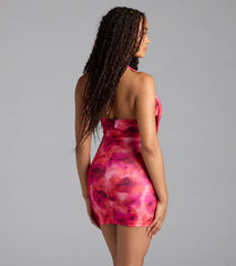 Glitzy Fab Abstract Print Halter Mini Dress