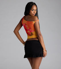 Raise The Heat Floral Mesh Off-Shoulder Top