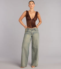 Caught Your Eye Flocked Velvet Corset Top