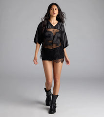 Sporty Chic Lace V-Neck 24 Graphic Jersey Top