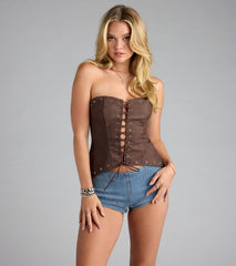 At Dusk Lace-Up Flare Corset Top