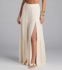 Coastal Breeze Linen High Slit Maxi Skirt