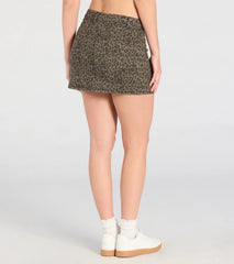 Chasing You Mid-Rise Leopard Denim Mini Skirt