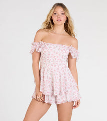 Brunch At Noon Off-The-Shoulder Floral Romper