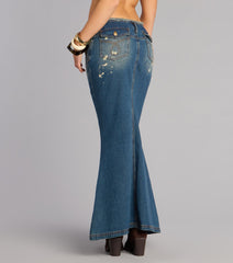 Cool Girl Code Lace Up Denim Maxi Skirt