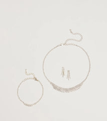 Luxe Rhinestone Necklace, Earrings, And Bracelet Set