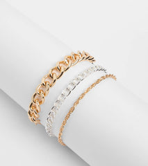 Stacked Up Three Piece Chain Bracelet Set