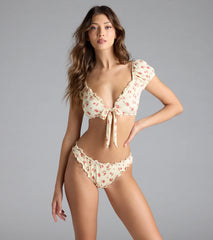 Sweet Sun Floral Tie-Front Bikini Top