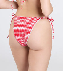 Flirty Babe Gingham Print Side Tie Bikini Bottoms