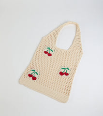 Simply Sweet Cherry Crochet Knit Tote Bag