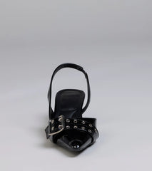 Sleek Trendy Buckle Strap Slingback Kitten Heels