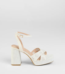 Resort Ready Eyelet Linen Platform Block Heels