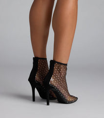 Up To No Good Rhinestone Fishnet Booties