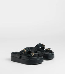 On A New Level Buckle Strappy Platform Sandals