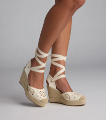 Walk In The Park Eyelet Lace-Up Espadrille Wedges