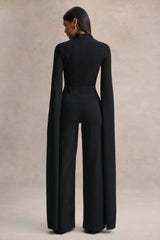 Elisabetta | Black Square-Neck Jumpsuit With Cape-Sleeves