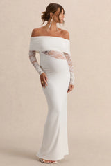 Artemisia | White Bardot-Neck Maternity Maxi Dress With Lace Detailing