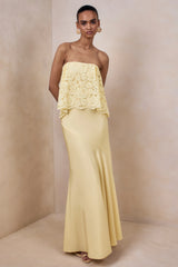 Clemency | Lemon Lace And Matte Satin Bandeau Maxi Dress