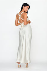 Midnight Sun Asymmetrical Strap Maxi Dress Oyster