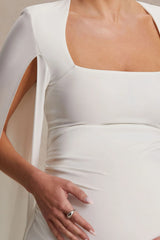 Flawless | White Square-Neck Maternity Midi Dress With Cape-Sleeves
