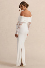Artemisia | White Bardot-Neck Maternity Maxi Dress With Lace Detailing