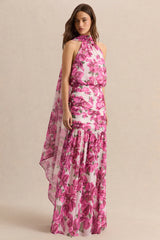 Veronique | Pink Hibiscus Floral Halter-Neck Maxi Dress