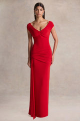 Petronia | Red V-Neck Maxi Dress With Wrap-Detail