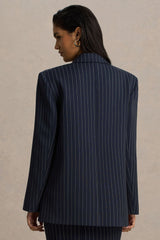 Alana | Navy Pinstripe Plunge-Neck Oversized Blazer