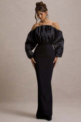 Cyrene | Black Ruffled Maxi Dress