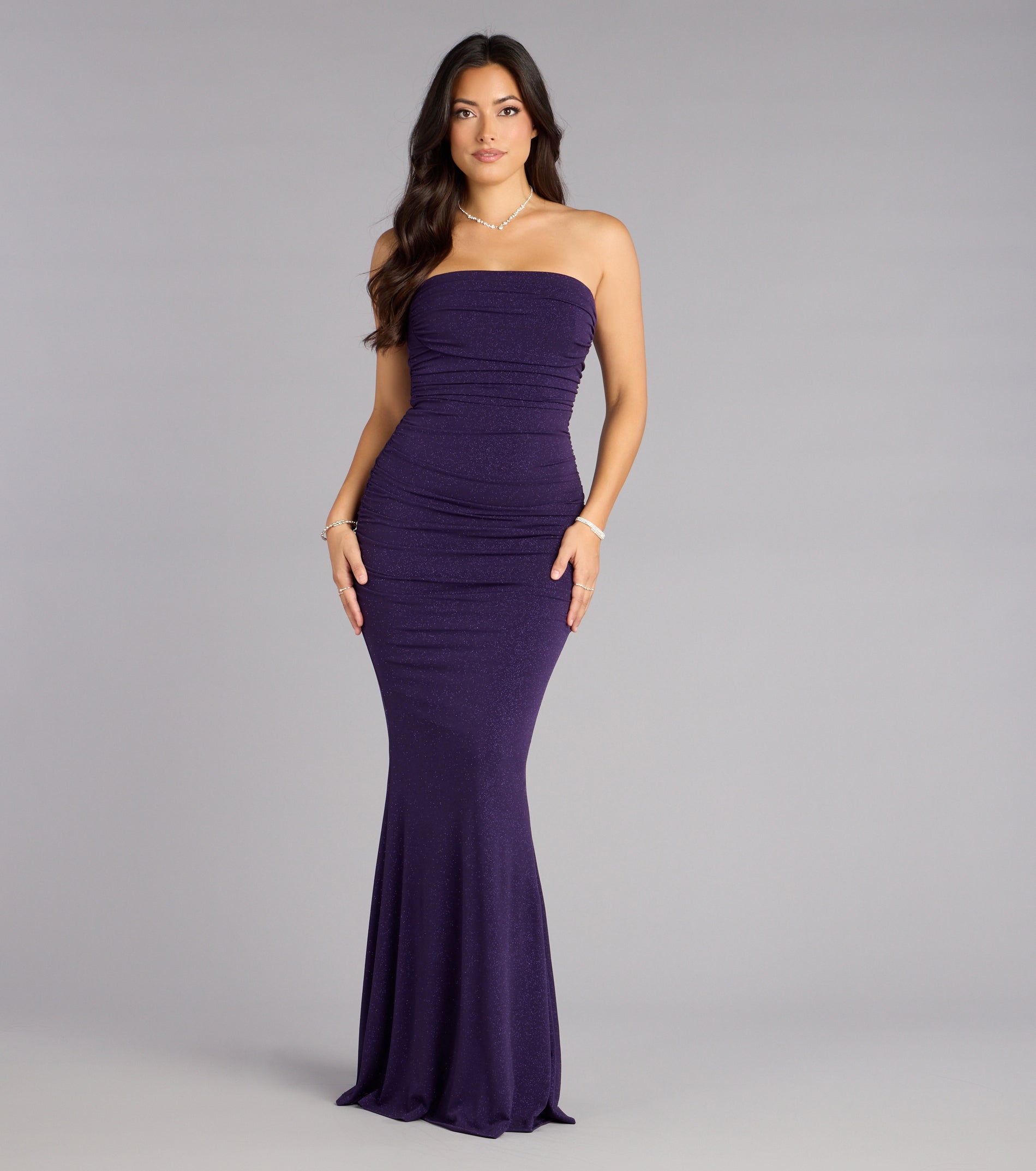 Mischka Strapless Mermaid Glitter Formal Dress