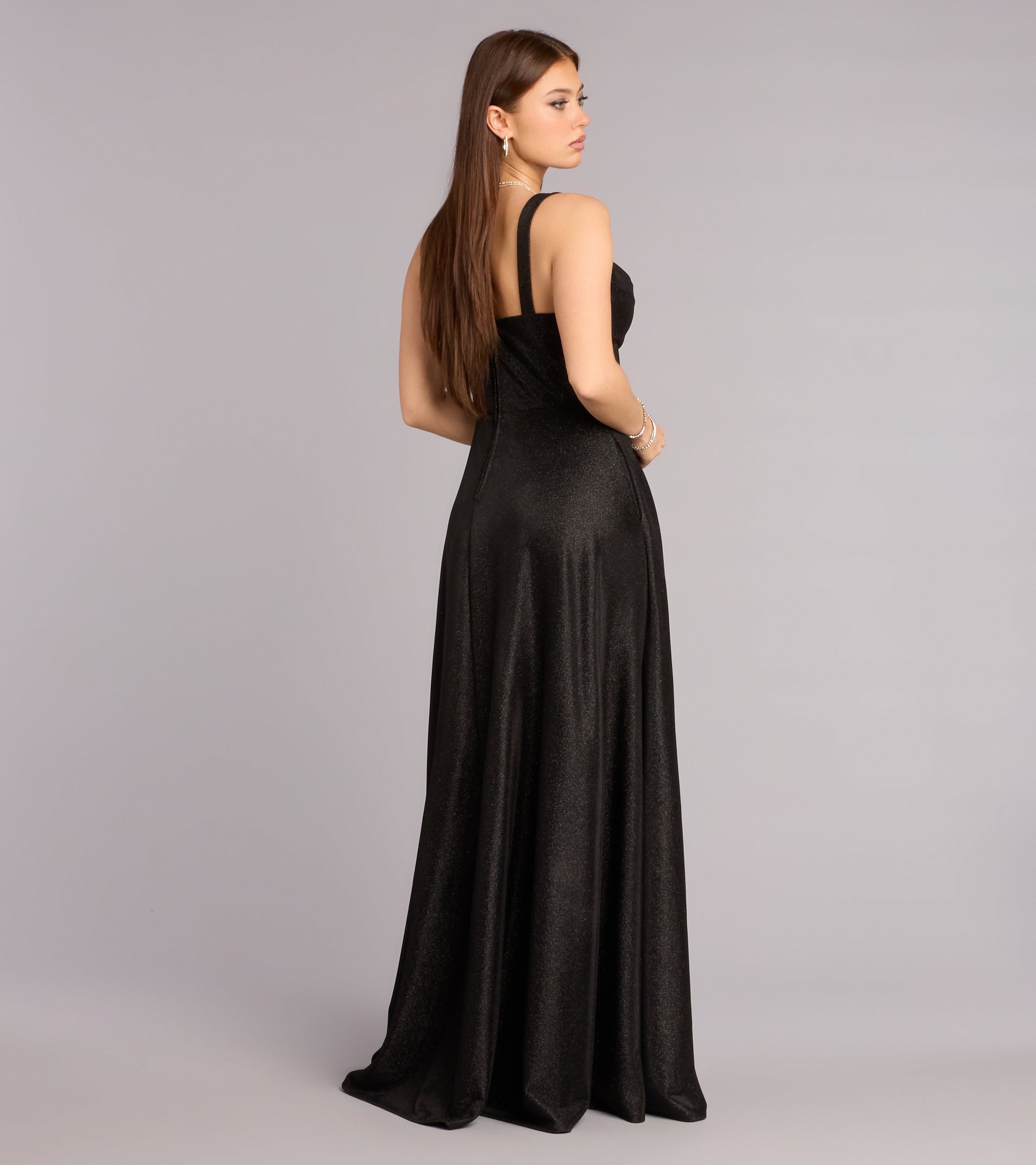 Clarence Corset Slit Glitter A-Line Formal Dress