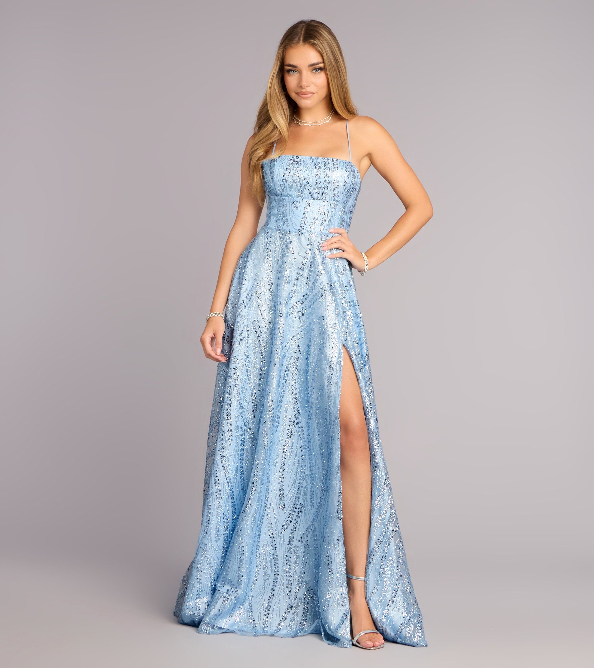 Drea Glitter Sequin Lace-Up A-line Formal Dress