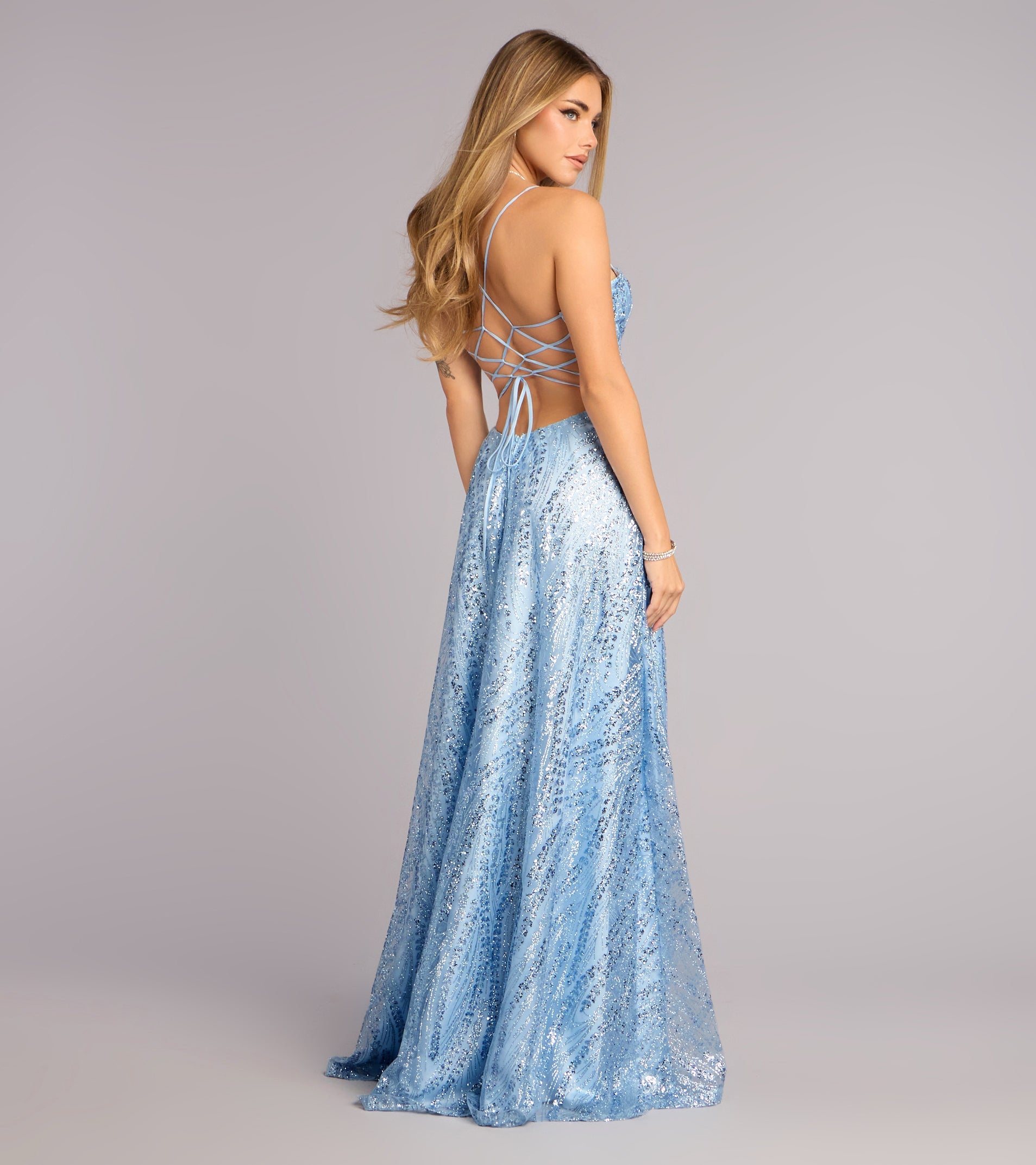 Drea Glitter Sequin Lace-Up A-line Formal Dress