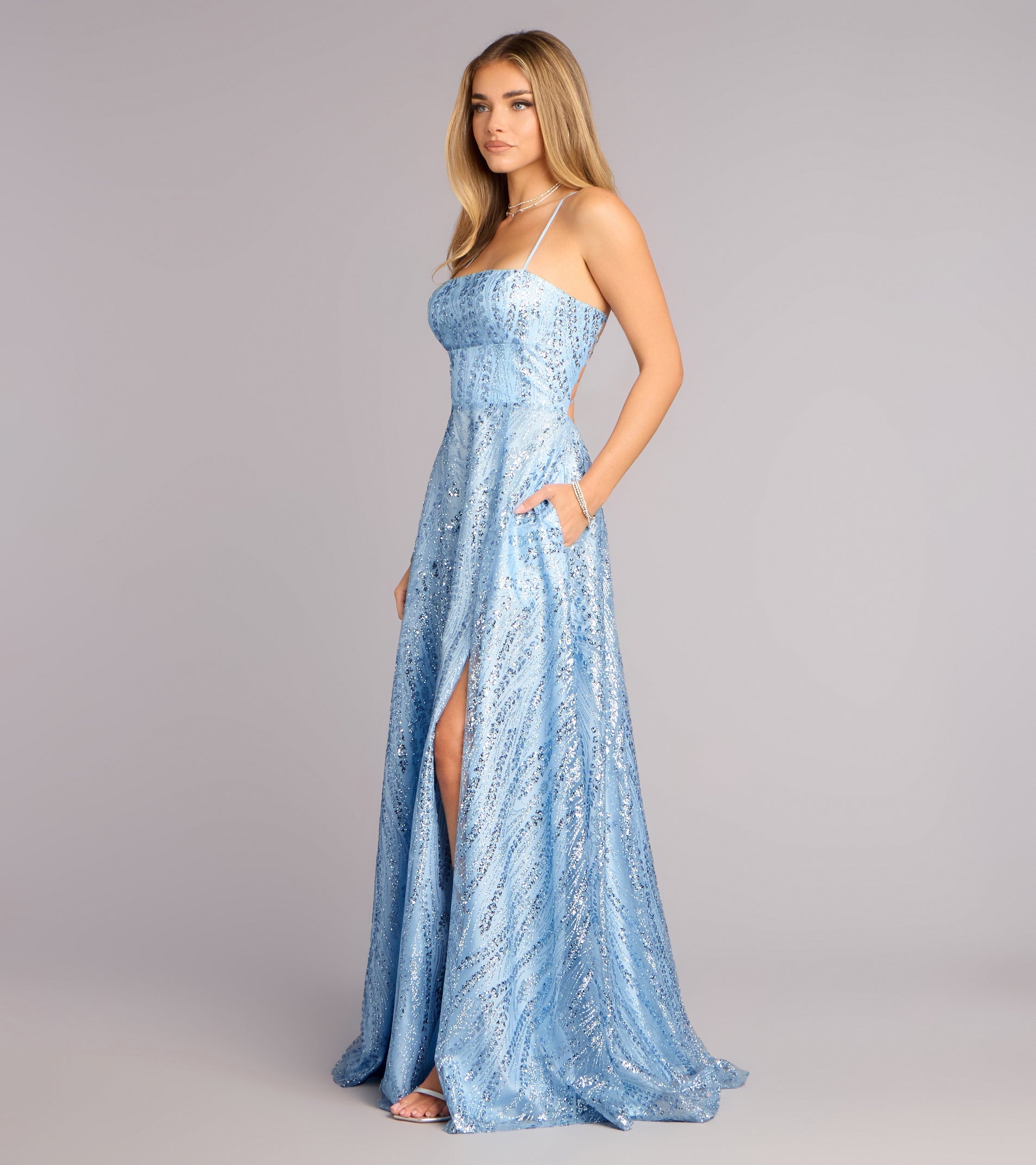 Drea Glitter Sequin Lace-Up A-line Formal Dress
