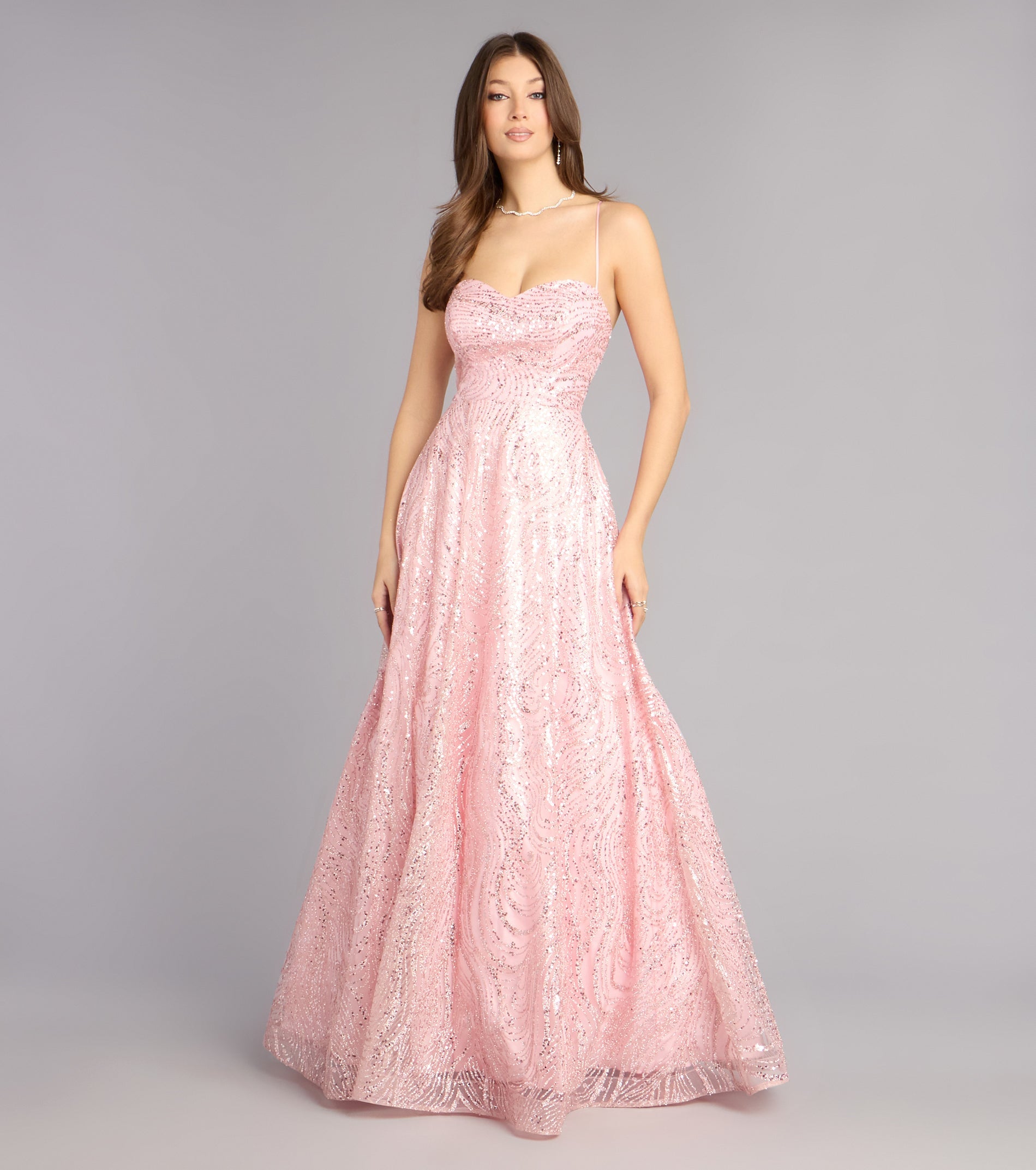 Klaire Lace-Up A-Line Glitter Sequin Formal Dress