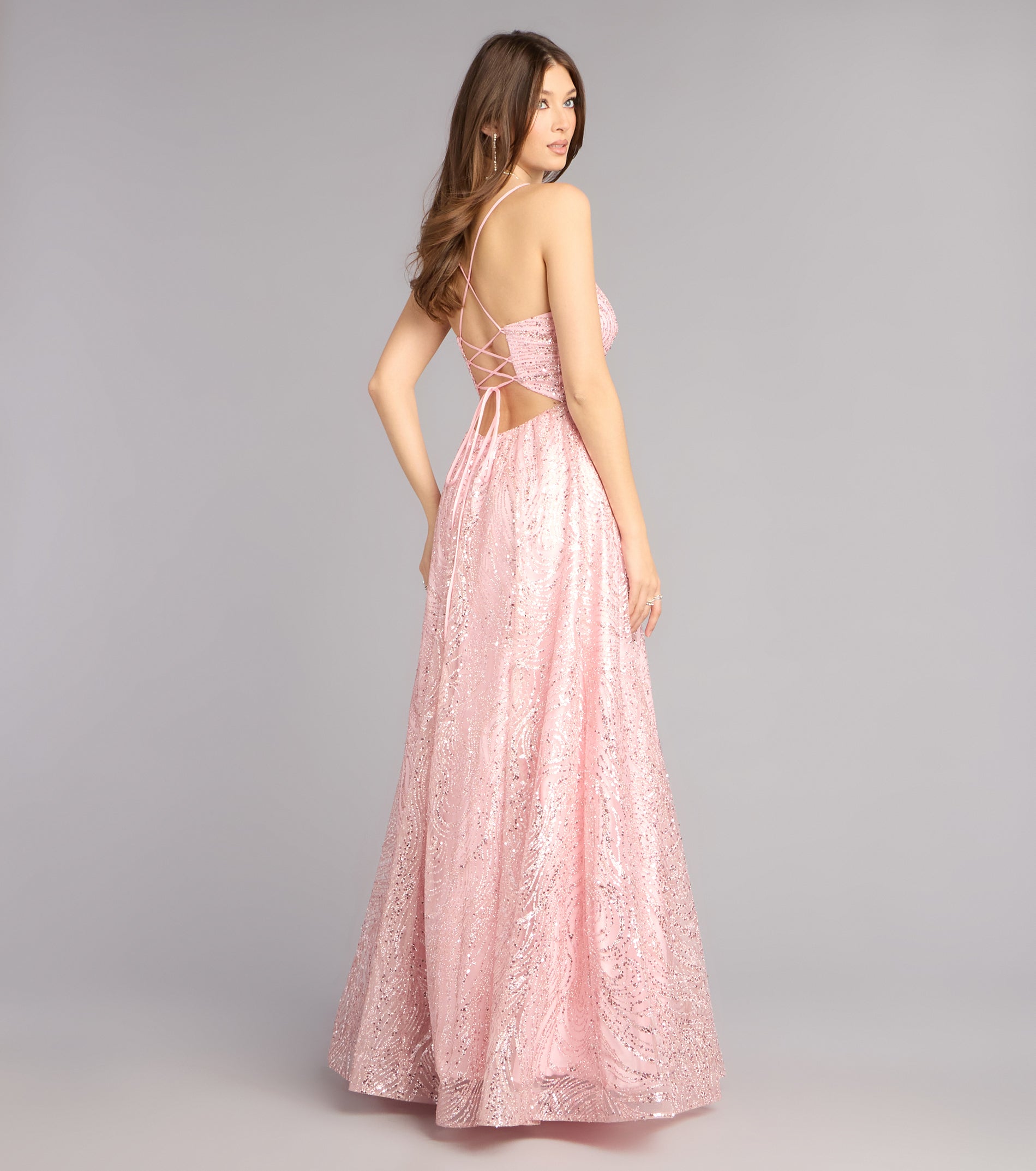Klaire Lace-Up A-Line Glitter Sequin Formal Dress