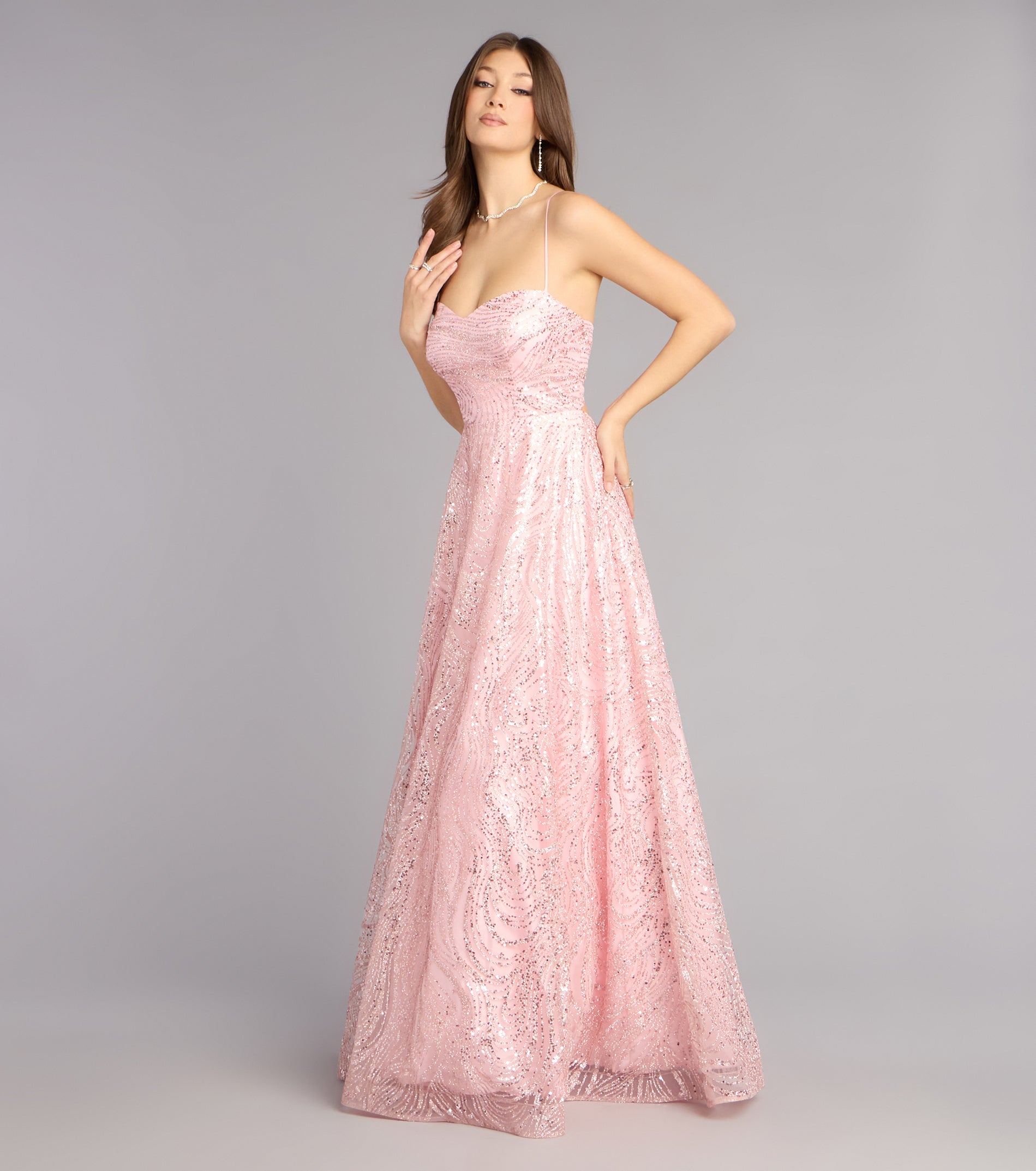Klaire Lace-Up A-Line Glitter Sequin Formal Dress