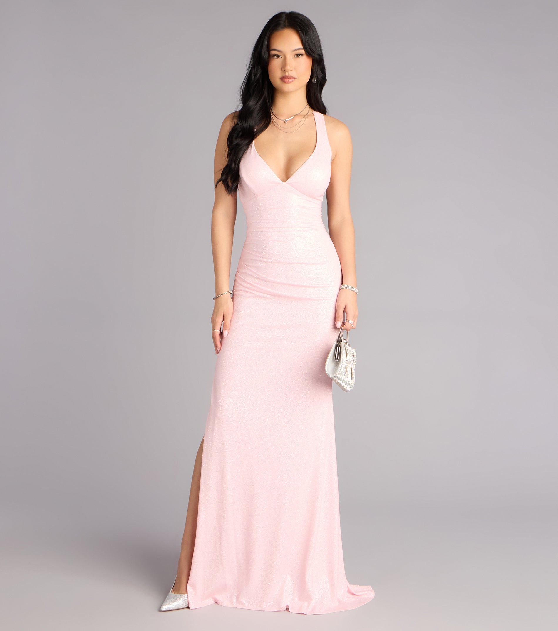Ayla Lace-Up Slit Mermaid Glitter Formal Dress