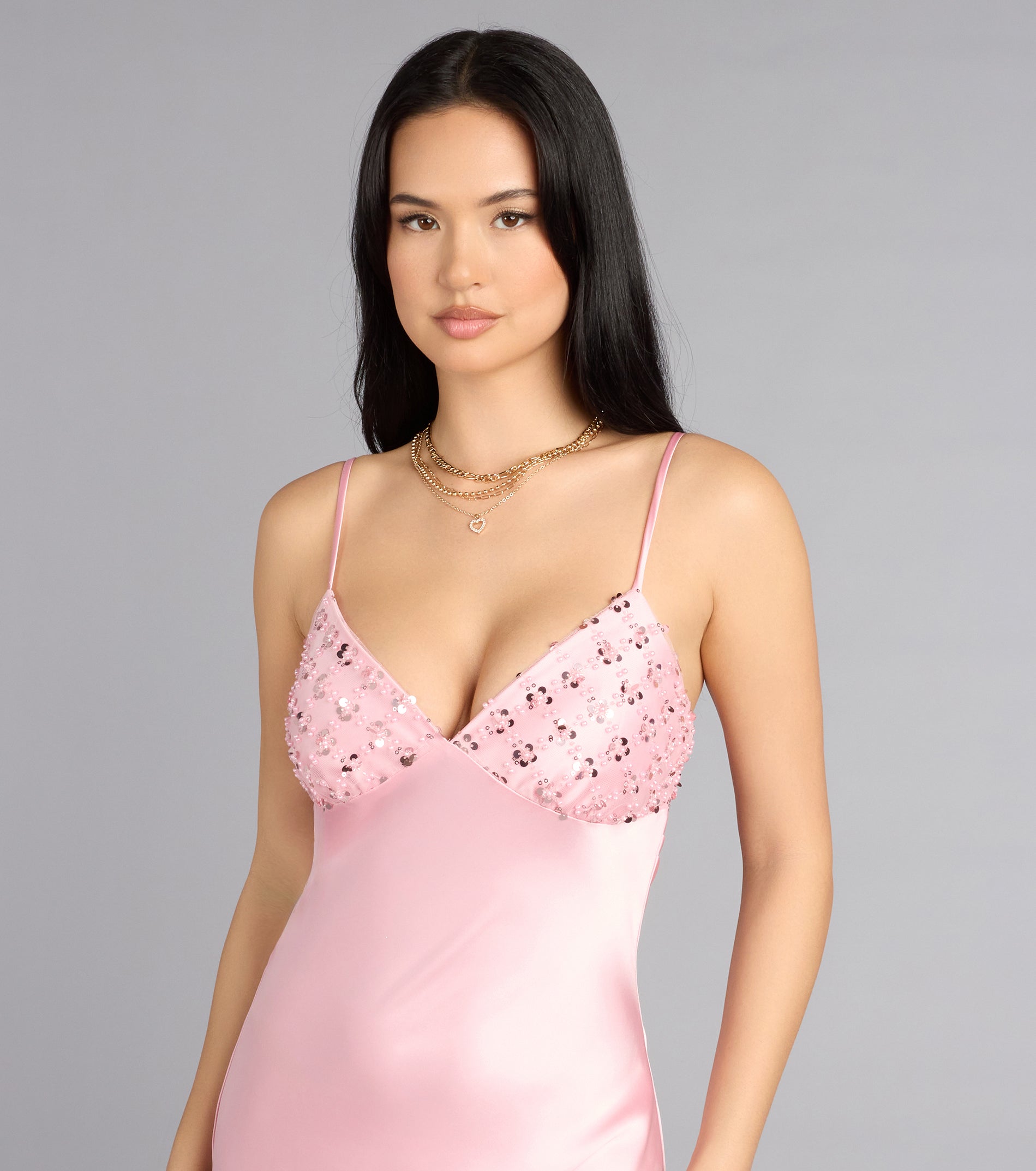 Ruby Satin Low Back Column Formal Dress