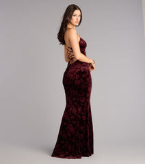 Mahalia Velvet Floral Lace-Up Formal Dress