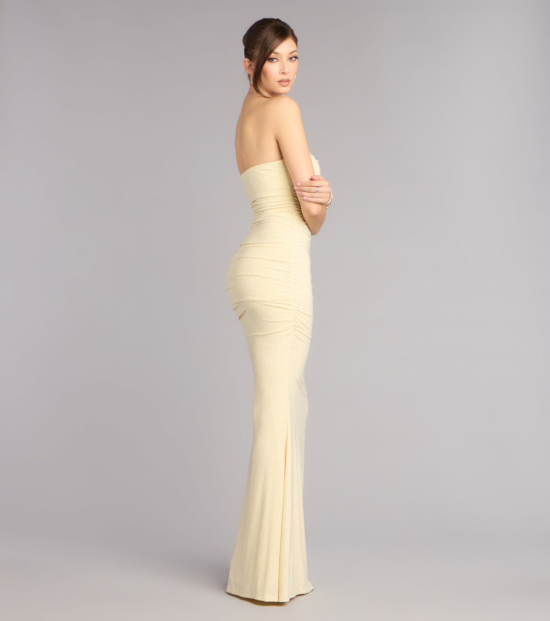 Mischka Strapless Mermaid Glitter Formal Dress