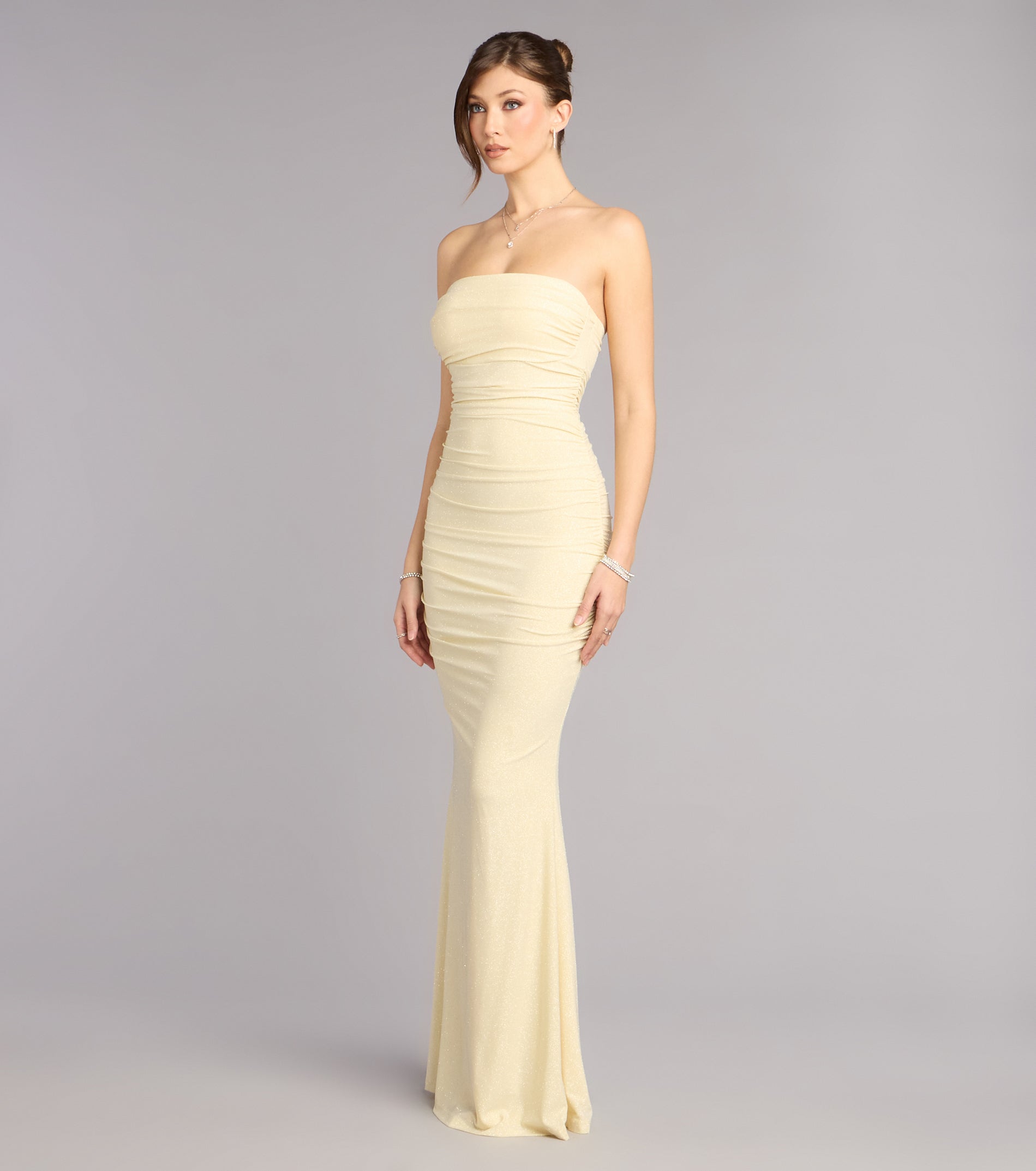 Mischka Strapless Mermaid Glitter Formal Dress