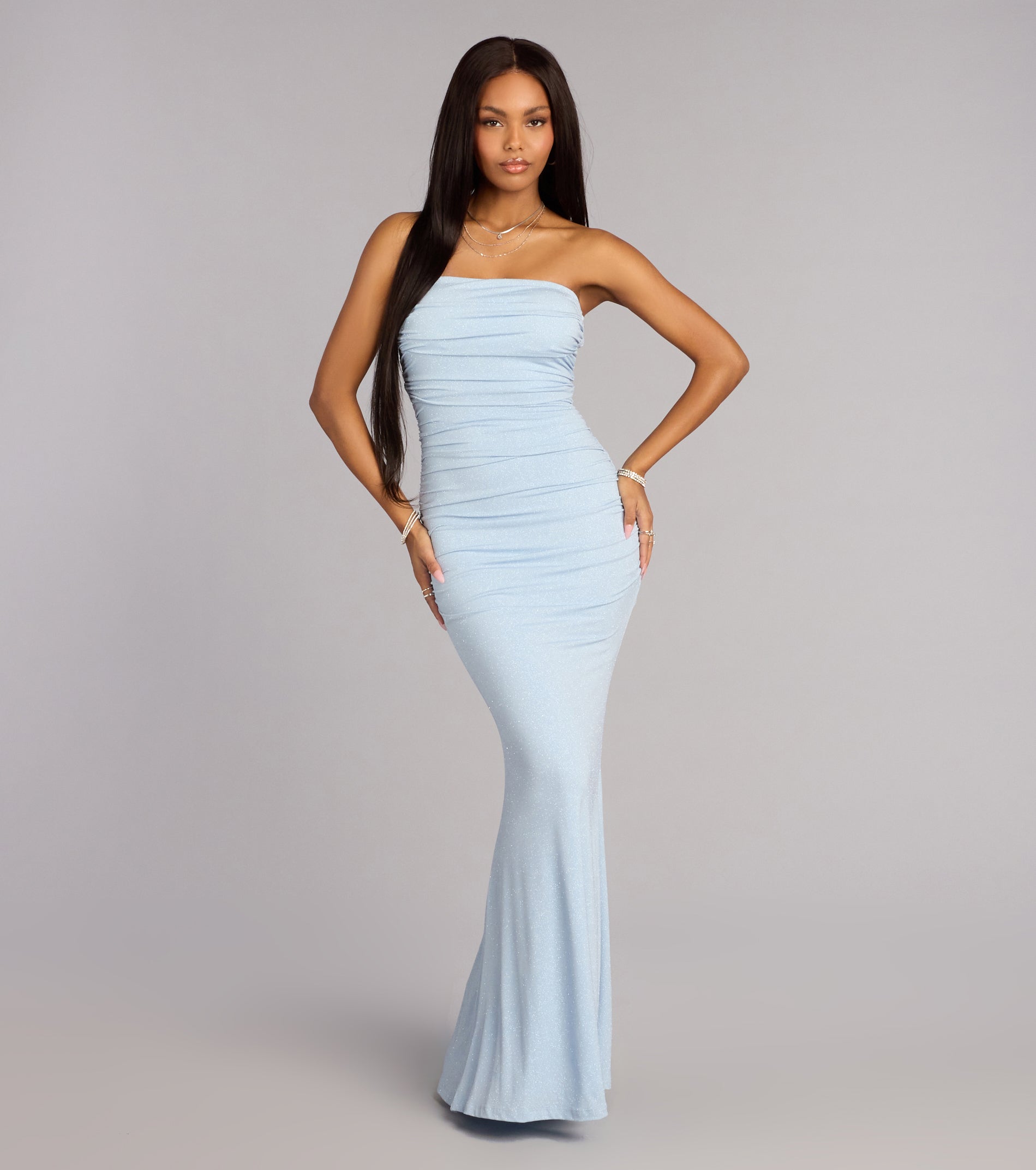 Mischka Strapless Mermaid Glitter Formal Dress