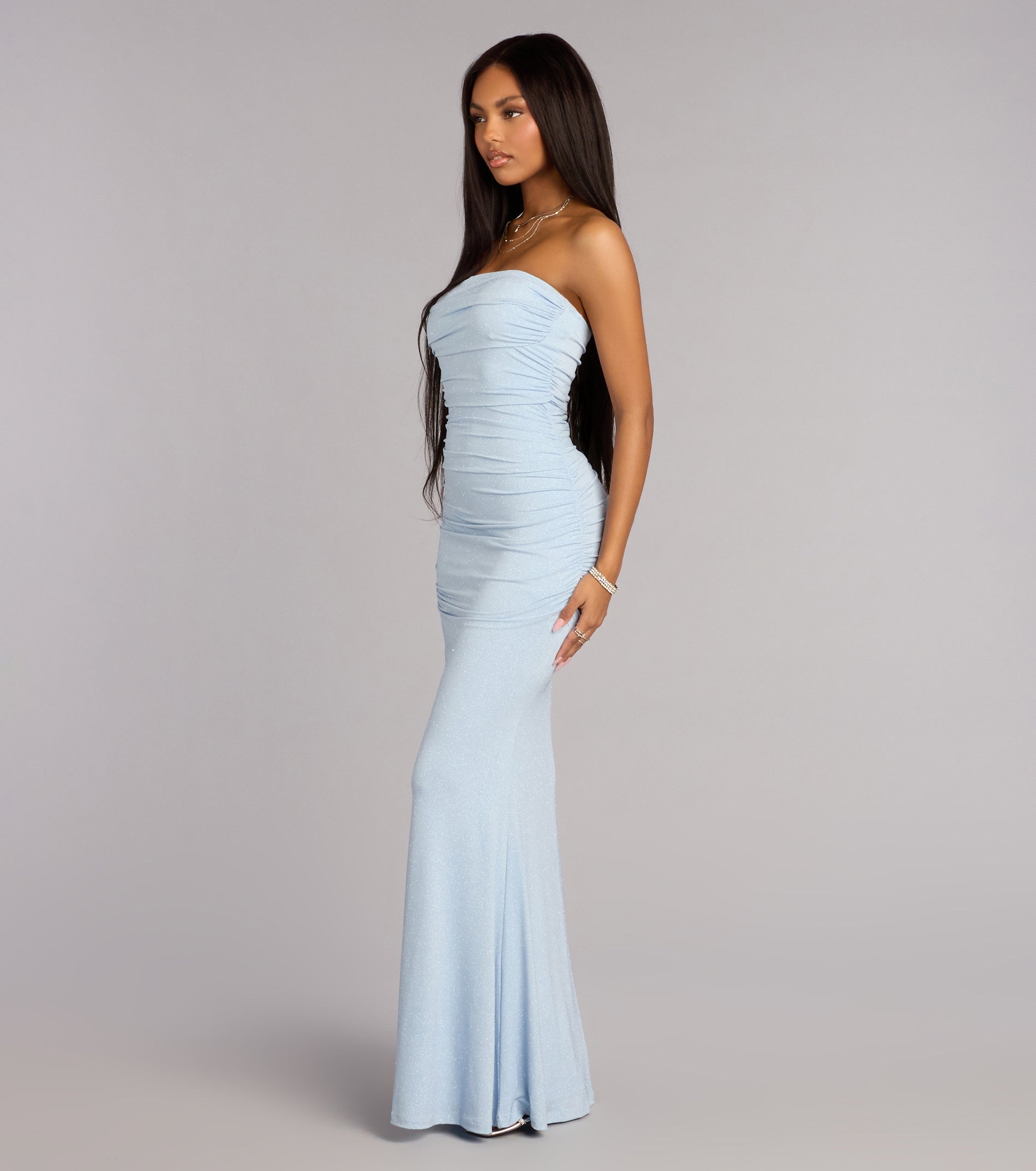 Mischka Strapless Mermaid Glitter Formal Dress