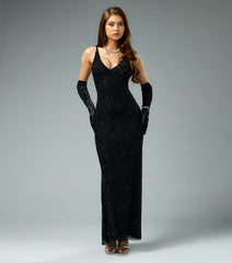 Amiah Beaded Sequin Column Formal Dress