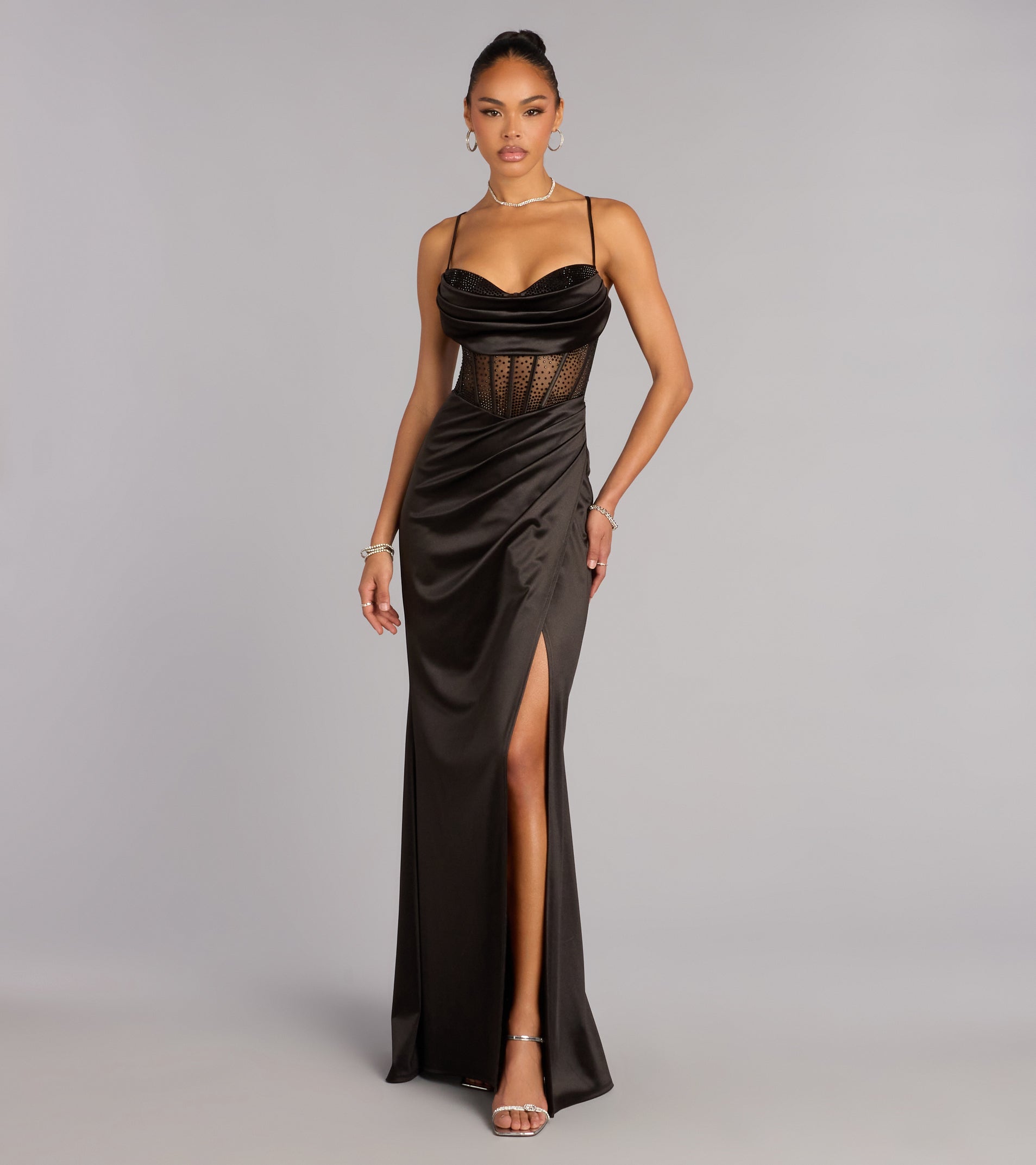 Gabbie Lace-Up Rhinestone Corset Formal Dress